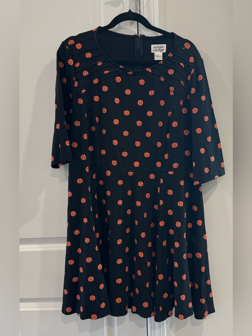 Unique Vintage Black Dress with Orange JackoLantern Size 4xl Halloween